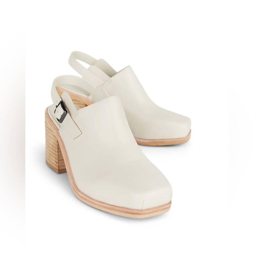Intentionally Blank Honcho Mule – Cream Leather Block Heel Clogs Size 8